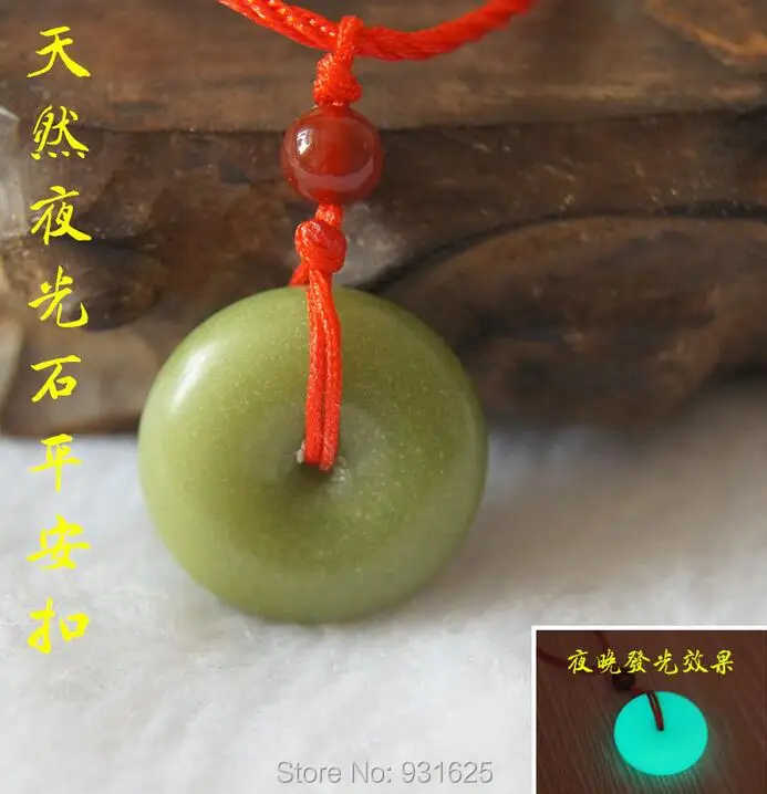 

Natural Fluorite Luminous Stone Carved Round Safety Buckle Lucky Pendant + Rope Necklace Glow in Dark luminous stones Jewelry