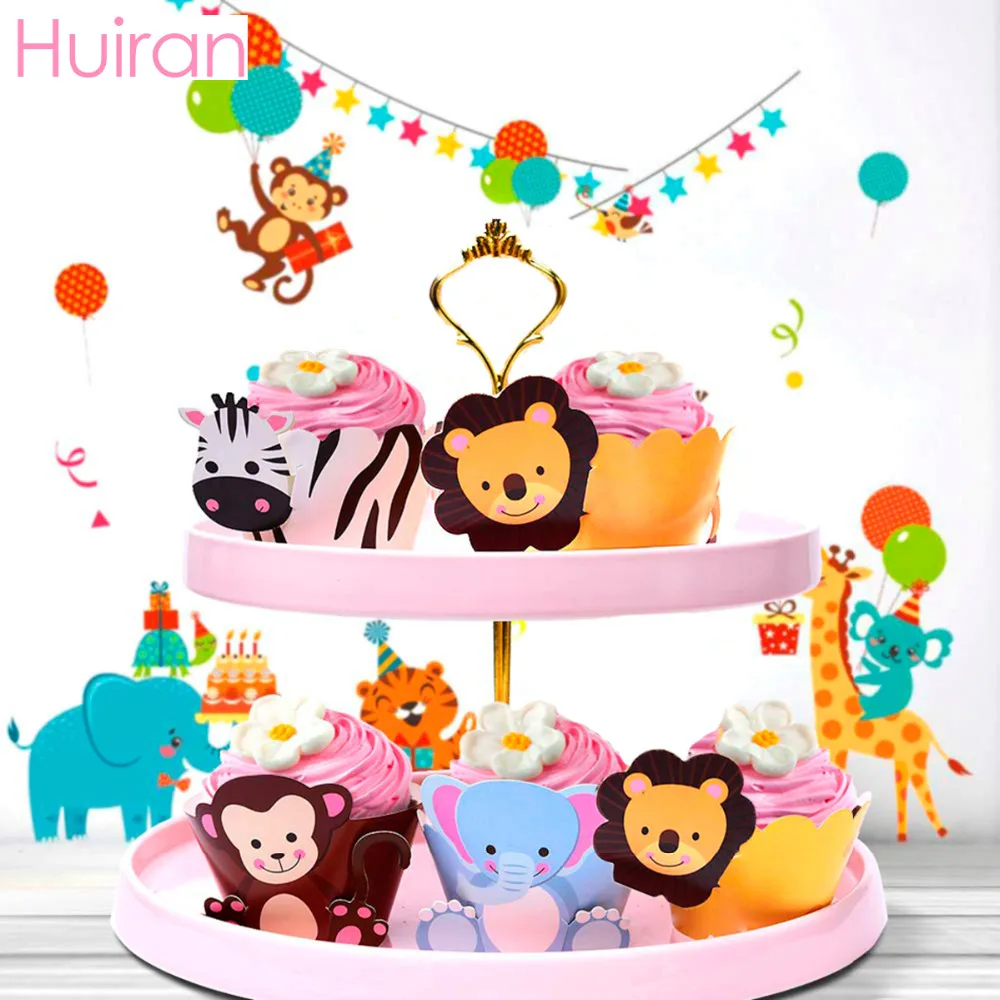 

Huiran Animal Cartoon Dinosaur Cupcake Wrappers Toppers Birthday Party Decor Kids Animal Cake Decorating Supplies Cake Topper