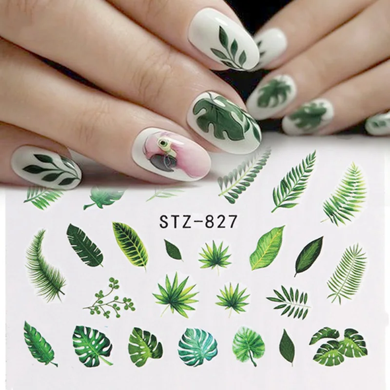 21 Designs Nail Sticker Set Jungle Green Leaves Flower Leaf Slider DIY Nail Art Water Transfer Decal Manicure Tool