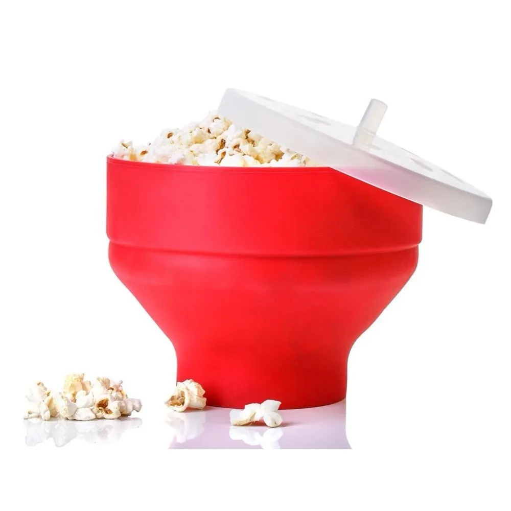 

2018 New Popcorn Microwave Silicone Foldable Red High Quality Kitchen Easy Tools DIY Popcorn Bucket Bowl Maker With Lid