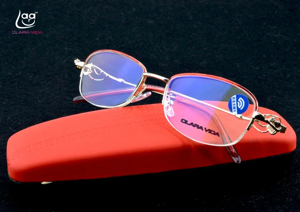 

CLARA VIDA WOMEN LADY QUALITY COATED ART SIDE READING GLASSES HALF RIM WITH STEEL BOX +1 +1.5 +2 +2.5 +3 +3.5 +4