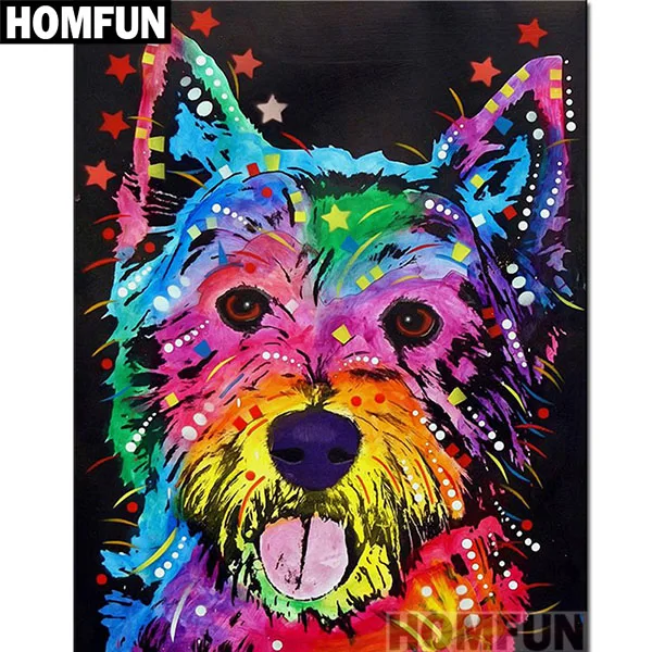 HOMFUN полная квадратная/круглая дрель 5D DIY Алмазная картина "красочная собака" 3D вышивка крестиком 5D домашний Декор подарок A01020 - Цвет: Фиолетовый