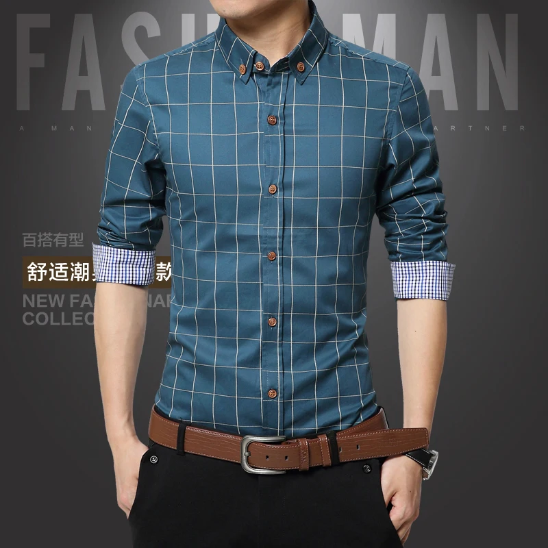 Мужские рубашки с длинным рукавом, модные мужские рубашки, приталенные рубашки с длинным рукавом, Повседневная деловая рубашка высшего размера плюс 5XL, брендовая одежда 1969 - Цвет: 1311lakegreen