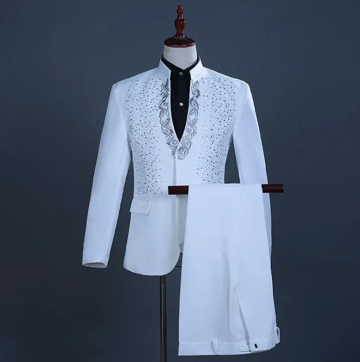 men suit set with pants mens wedding suits new arrival Hot flower hot drilling stand collar formal dress men's groom suit men suit set with pants mens wedding suits new arrival Hot flower hot drilling stand collar formal dress men's groom suit