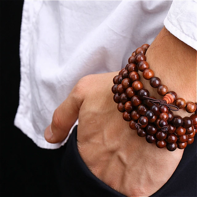 108 *0.8cm Red Willow Tibetan Buddhist Sandalwood Prayer Beads Mala