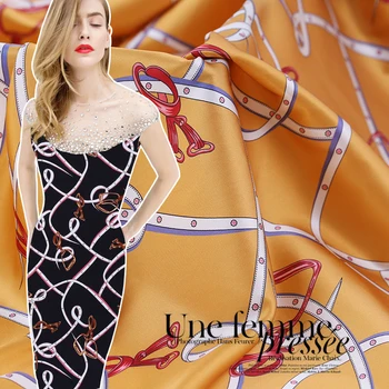 

chain print black/yellow Stretch Silk Fabric For Dress Width 42 inch
