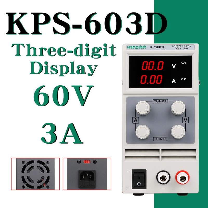

DC Power Supply KPS603D Variable 60V 3A Adjustable Switching Regulated Power Supply Digital with Alligator Leads lab Equipment