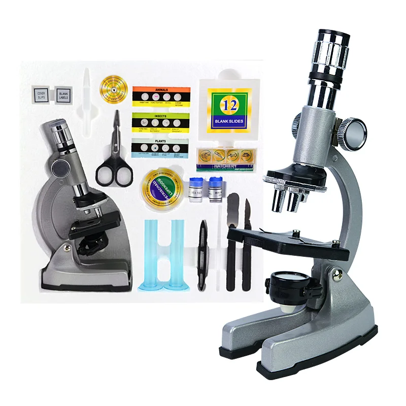 

Birthday Gift Illuminated 1200X Zoom Metal Monocular Biological Microscope Beginner Kids Children Student Educational Microscope