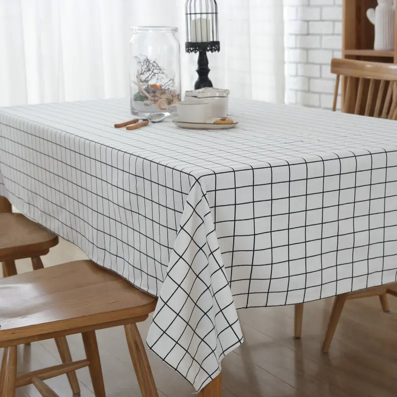 Modern Canvas Table Cloth Country Style Plaid Print Multifunctional Rectangle Table Cover