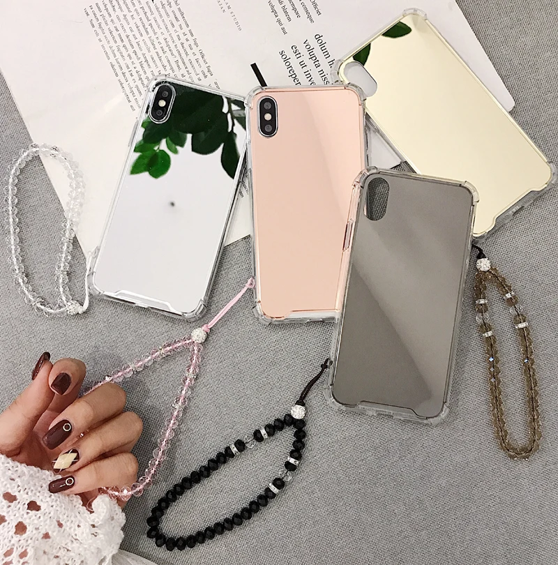

For Samsung Galaxy S9 S8 S10 Plus S10e Note 9 Note 8 Case Luxury Mirror TPU Silicone Shockproof Protective Back Cover + Lanyard