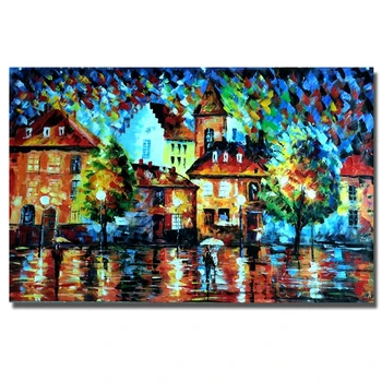 

Palette Knife thick oil street build view Hand painted abstract modern oil painting on canvas wall art pictures for Home Decor