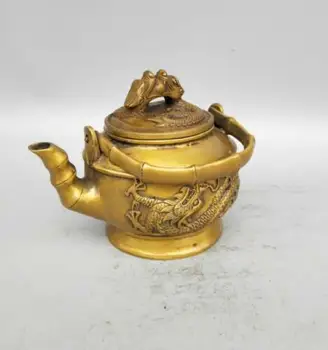

Collection Chinese Pure Brass Carved Animal Dragon Teapot Tea Pot Beautiful Decoration Statue