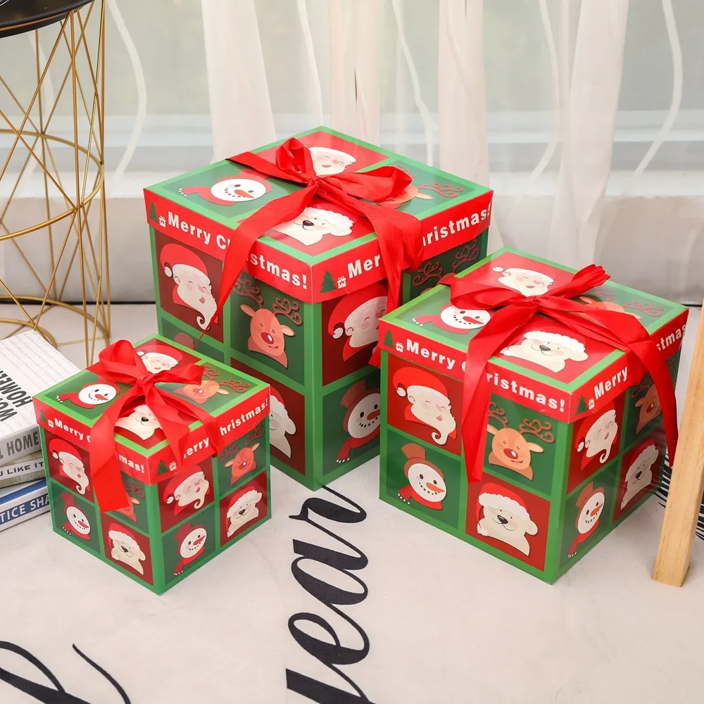new 3 Pcs Christmas Eve Gift Box Xmas Present Wrapping Boxes Red Ribbon