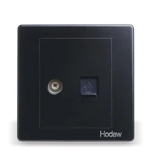 Настенный выключатель и розетка, 86 Тип Скрытая черная стальная рама, кабель и кабель ТВ Розетка сети с ТВ розетка, PC 220 V 10A