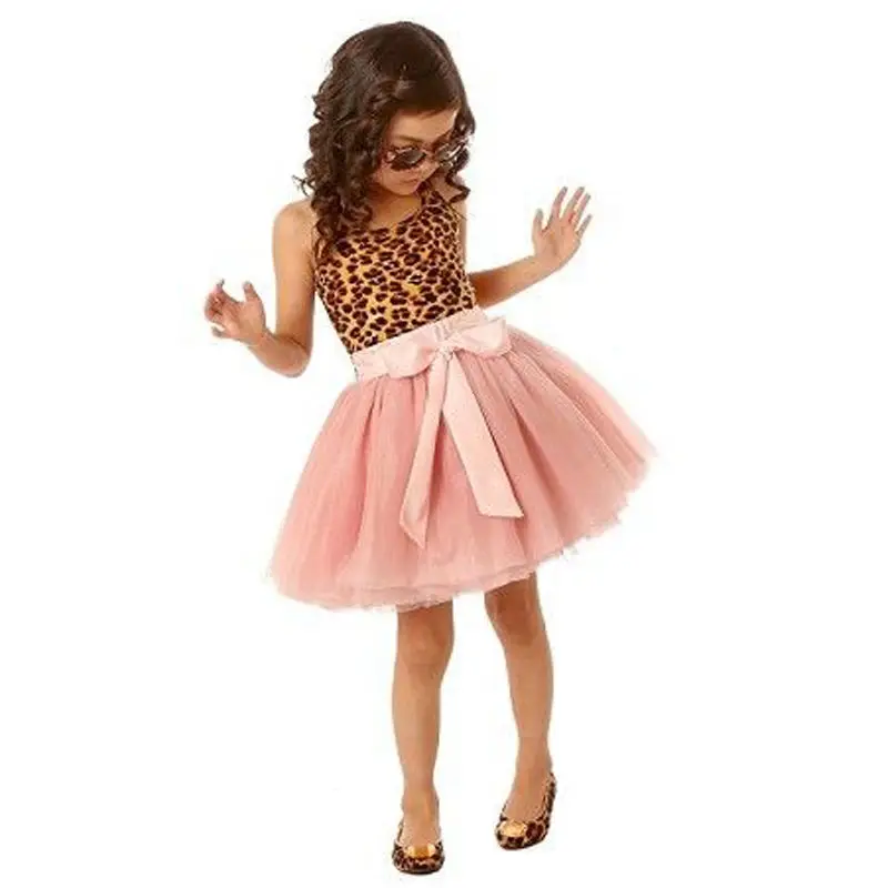 

Kids Infantil Baby Girls summer Clothes Ruffle Leopard Shirt Tulle Casual Tutu Sleeveless Party Dress