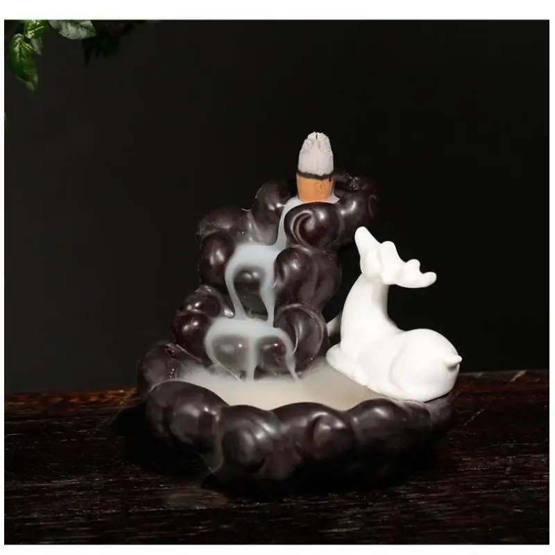 Белая лося задняя курильница с дымом водопад ладан держатель керамическая печь для ароматерапии запах Ароматические домашние благовония дорога