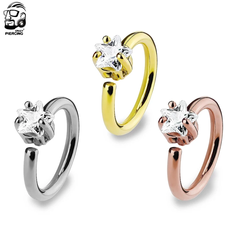 New Fashion 3 Color Star Crystal Fake Nose Ring Septum Nose Hoop Ring
