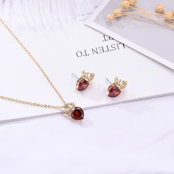 

Girls Heart Shape Copper Zircon Pendants Necklace Earrings Sets Women Wedding Decor Jewelry