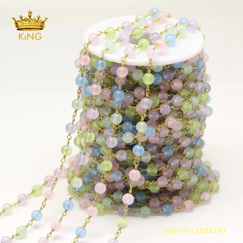 

5meters Wholesale Light Colourful Jades,6mm Malaysia Stone Smooth Round Loose Beads Charms Chains DIY Bracelet Jewelry ZJ208-9