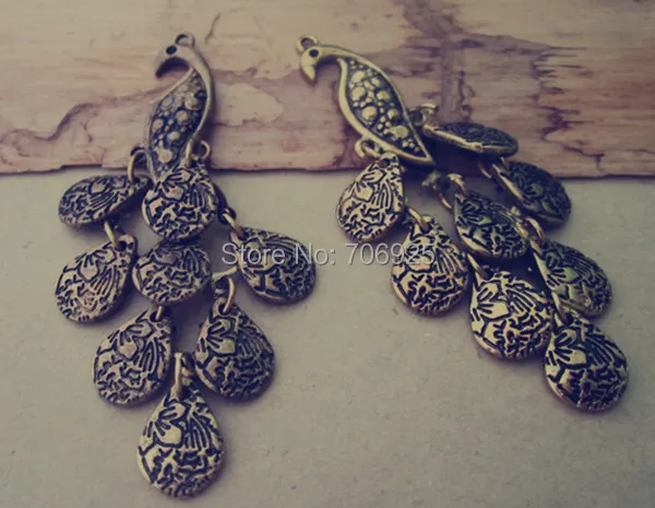 

10pcs/lot Antique gold peacock necklace pendant Charms 25mmx60cm