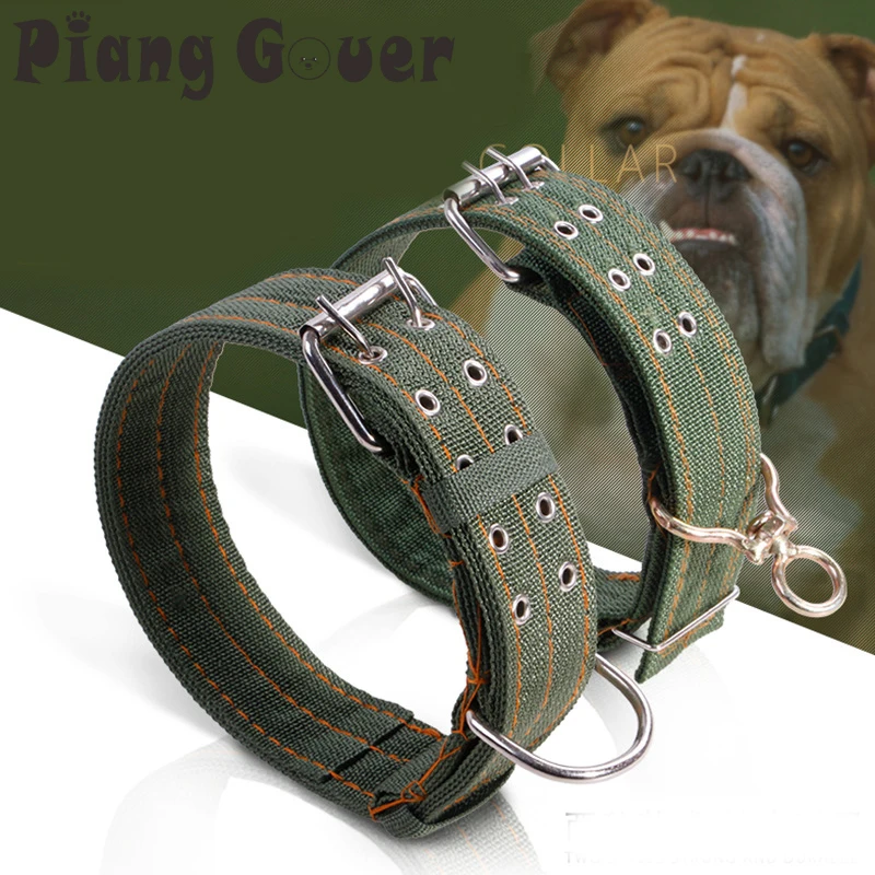 Army Green Canvas Dog Collar Pet Supplies Strong Adjustable Big Dog