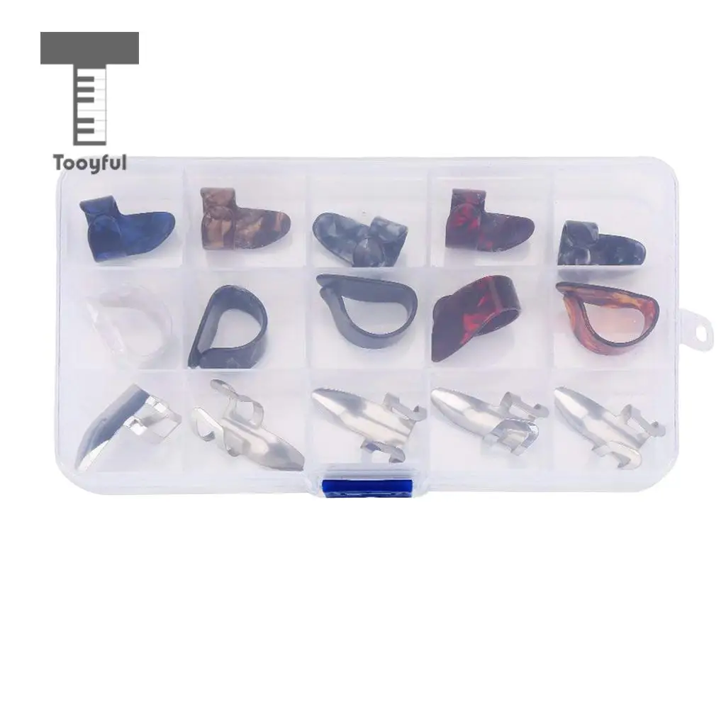 Tooyful Practical Set/15pcs Celluloid Thumb Finger Nail Picks Plectrums with Case Box for Guitar Bass Banjo Mandolin Parts