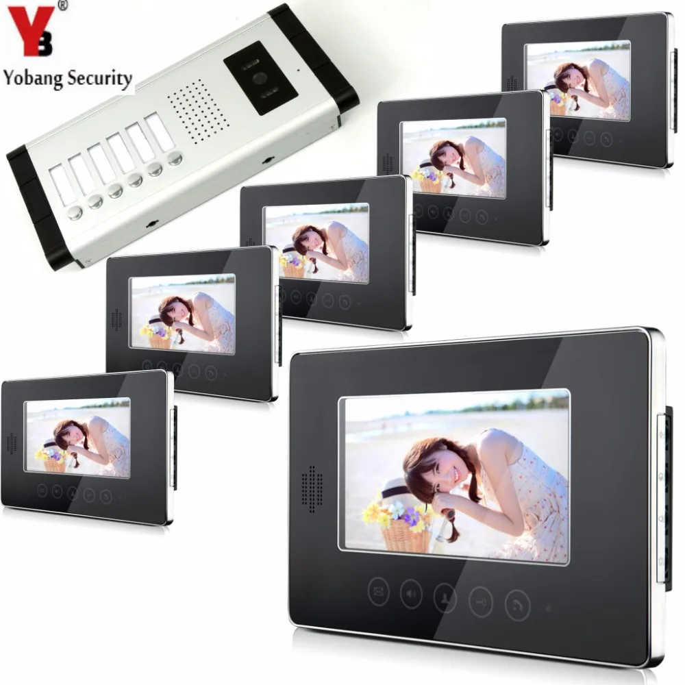 

YobangSecurity 7 Inch Monitor Wired Video Doorbell Door Phone Speakphone Intercom 1 Camera 6 Monitor System For Home Security