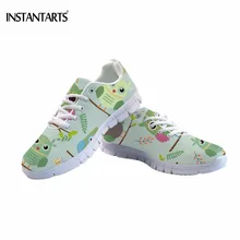 INSTANTARTS/милый рисунок с мультяшной совой сеткой; обувь на плоской подошве для девочек-подростков; модные летние легкие кроссовки; зеленая обувь на шнуровке