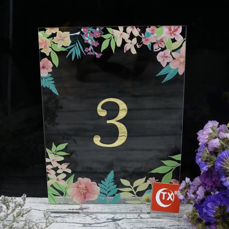 

Colorfuly Style Clear Acrylic Table Number Card Wedding / Birthday / Engagement/ Anniversary Party Decoration with Gold Number