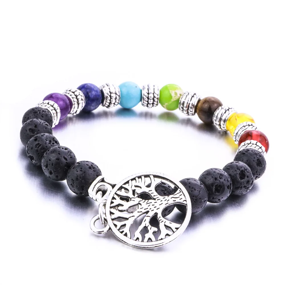 

8mm Black Lava Stone Tree Of Life Bracelets DIY Volcano Aromatherapy Essential Oil Diffuser Chakra Bracelet Yoga Jewelry