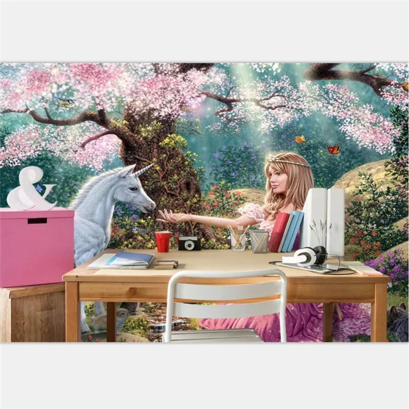 beibehang Wallpaper custom wallpaper living room bedroom dreamy cute cartoon pink flower tree princess white horse background beibehang Wallpaper custom wallpaper living room bedroom dreamy cute cartoon pink flower tree princess white horse background