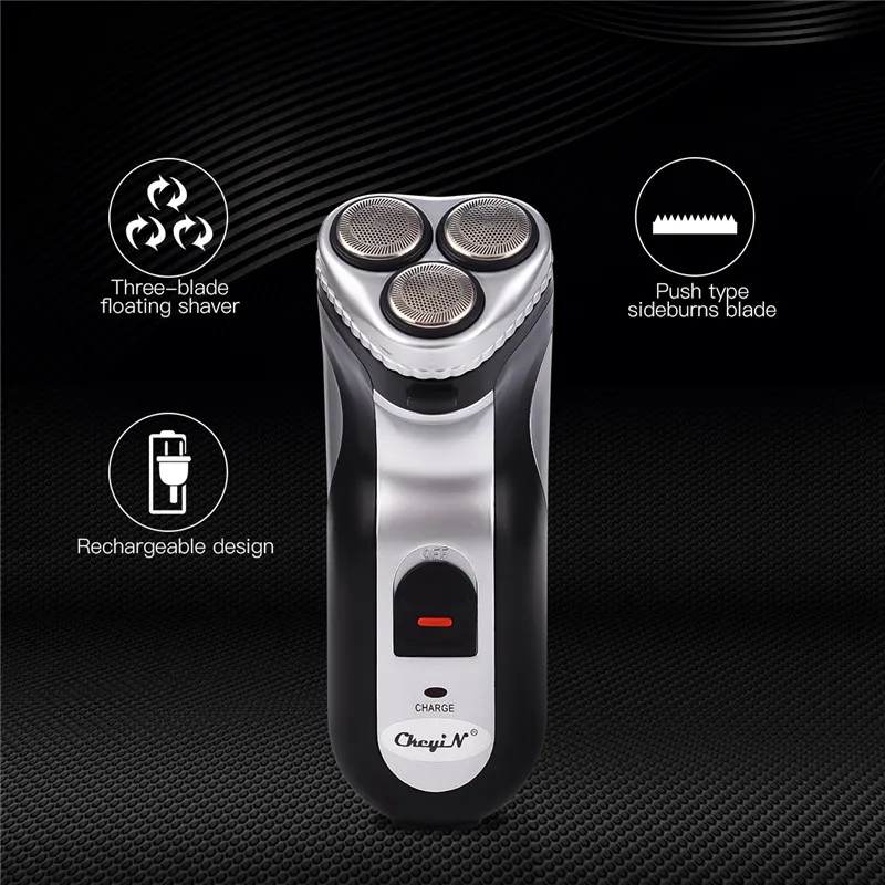 3D Rechargeable Floating Shaver Rotary Shaving Machine Triple Blade Beard Cutting Razor Men Face Care with Sideburns Trimmer