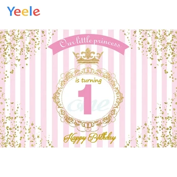 

Yeele Happy 1st Birthday Our little Princess Golden Border Scene Photography Background Photographic Backdrop For Photo Studio