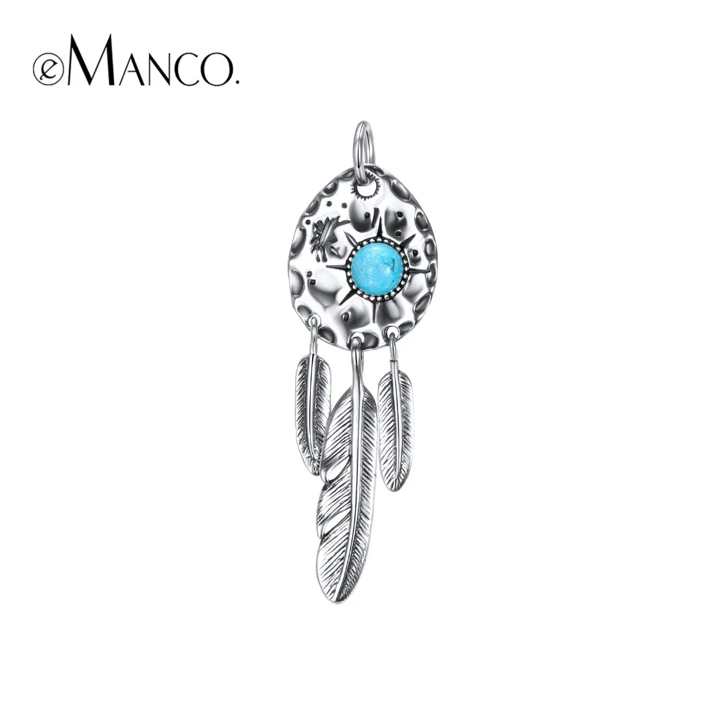 

e-Manco 925 Sterling Silver Indian Feathers Pendants Wholesale Blue Turquoise Necklaces Bohemia New Arrival Gifts