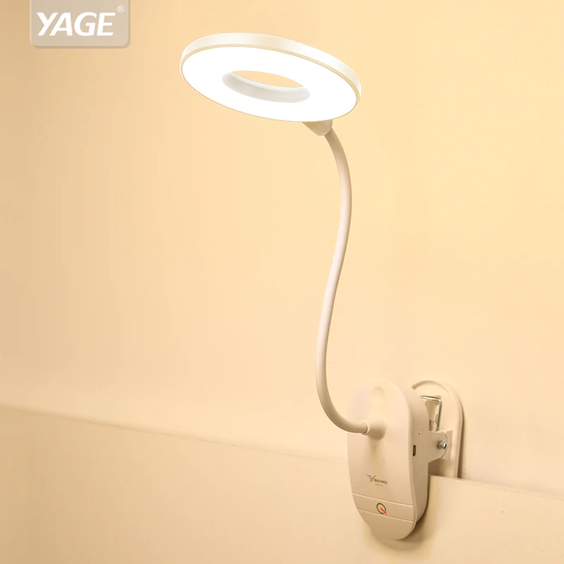 

YAGE LED Touch On/off Switch 3 Modes Clip Desk Lamp 4000K Eye Protection Reading Dimmer 18650 Rechargeable USB Led Table Lamps