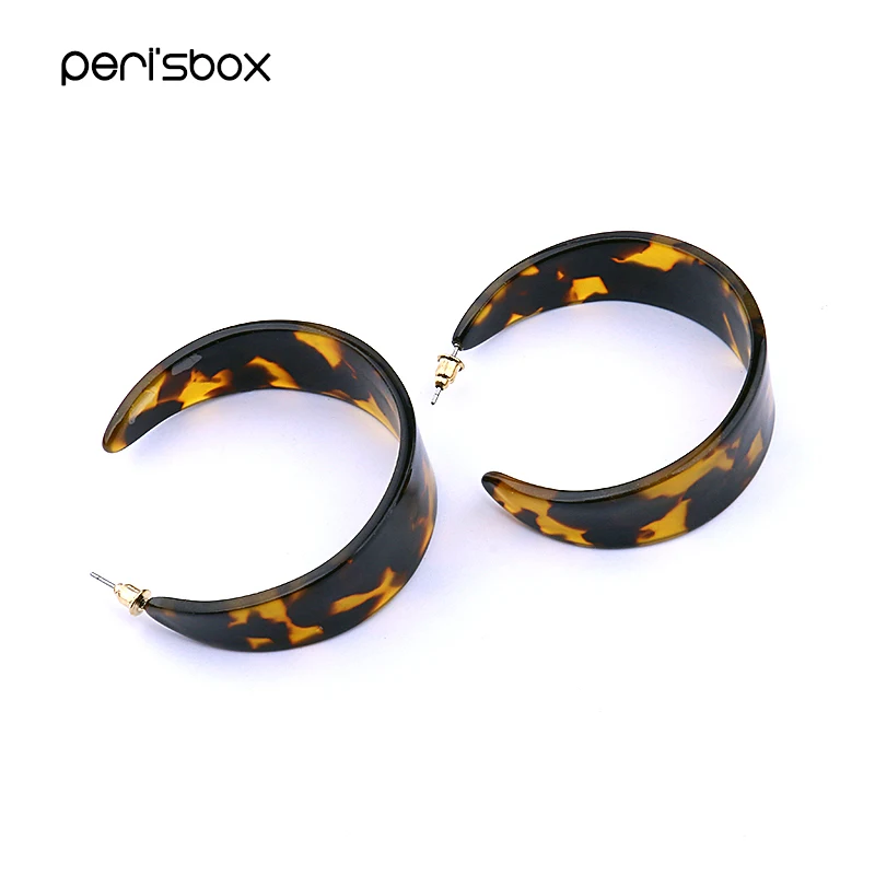 

Peri'sBox Simple Minimalist C Shaped Hoop Earrings for Women Wide Acetate Acrylic Hoops Unique Resin Tortoise Earrings Statement