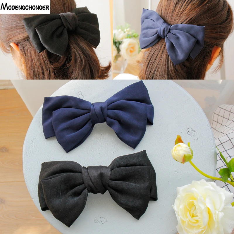 Hot Selling Big Large Barrette Bow Hairpin For Women Girls Hairgrips Satin Hair Bow Ladies Hair Clip New Cute Hair Accessories