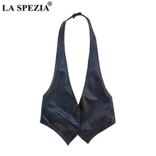 LA SPEZIA Women's Vests Black Backless Waistcoat Female Plain Genuine Sheepskin Leather OL Ladies Spring Sleeveless Jackets 2019