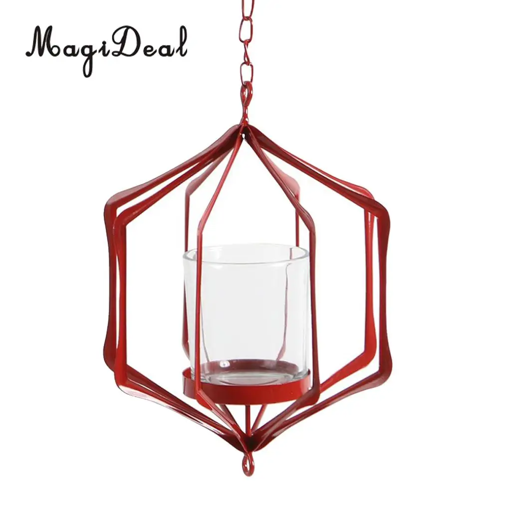MagiDeal Wire Hanging Chain Hollow Vintage Geometric Tealight Candle Holder Mood Light Candleholder Candlestick Lantern Case