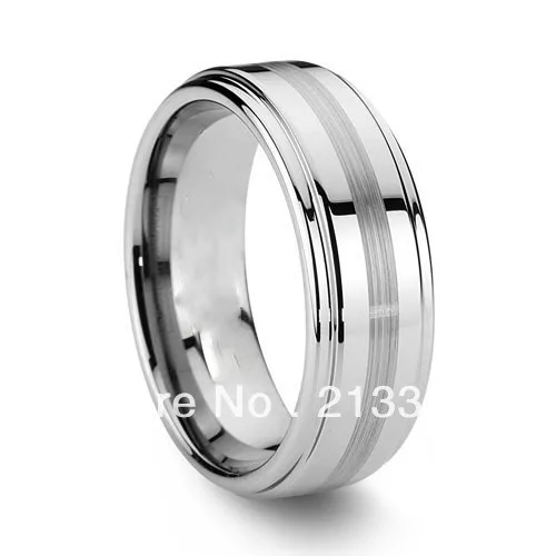 

FREE SHIPPING!USA WHOLESALES CHEAP PRICE BRAZIL RUSSIA CANADA UK HOT SELLING 8MM STEPPED SATIN LINE MEN'S TUNGSTEN WEDDING RING