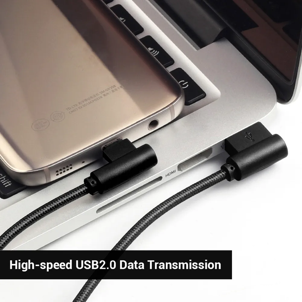 Кабель Micro USB EPULA 0 25 м в нейлоновой оплетке 90 градусов под прямым углом 2 А