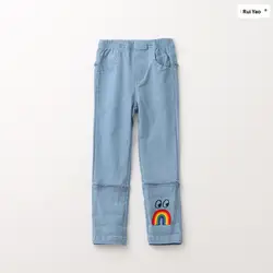 YB70717035 2018 осенние детские штаны для девочек брюки радужные звезды Одежда для маленьких девочек детские брюки джинсовые детские