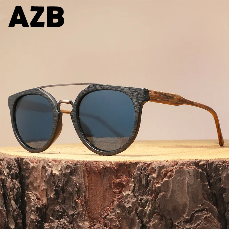 

AZB Wooden Sunglasses Polarized Lens UV400 Mens Vintage Sun Glasses Wood Sunglass Women oculos de sol masculino