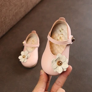 

2018 new 12-15.5CM Toddler Girls Shoes Baby Girls Pu Leather Flower Shoes Pink Pearl Soft Princess Dress Shoes Gray