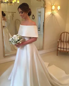 

Off Shoulder Wedding Dresses 2019 Zipper Back Sweep Train Modern Cheap Stain Bridal Wedding Dresses Vestido De Novia Customized