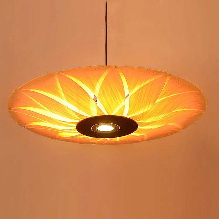 Southeast Asian Wood Veneer Led Pendant Lamps Restaurant Living Wood Veneer Led Pendant Lamps