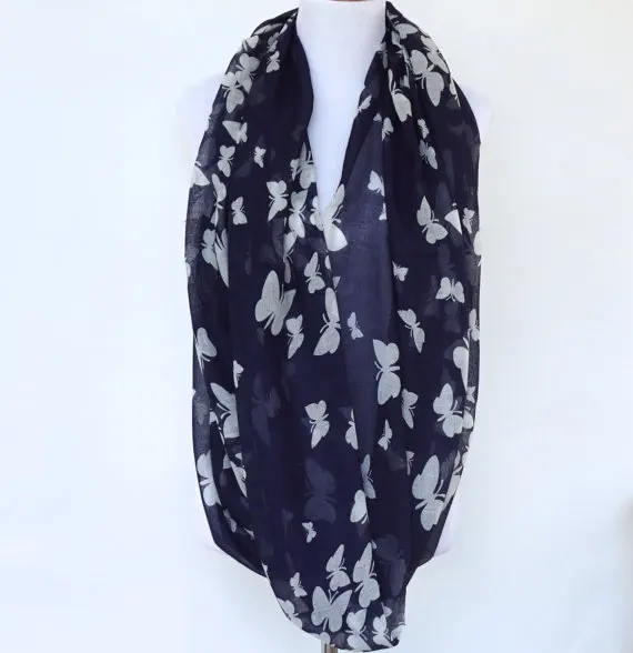 

Navy white butterfly print Infinity Scarf 2016 new Spring Fashion Women's Scarf Gift For Her Boho Scarf Mothers Day Gift