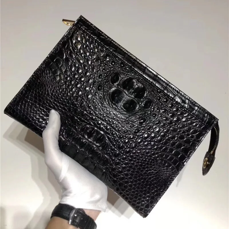 

Classical Genuine Crocodile Skin Businessmen's Working Clutch Bag Authentic Alligator Leather Zipper Closure Male Large Purse