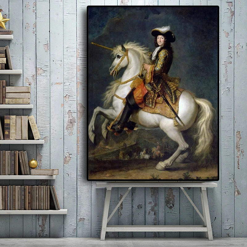 

French king Louis XV with Horse Portrait Oil Painting on Canvas Posters and Prints Scandinavian Art Wall Picture for Living Room