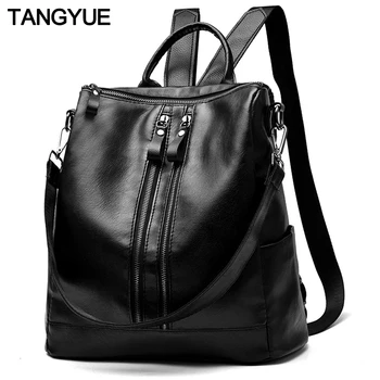 

TANGYUE Leather Women Backpack Female Black Casual PU Women's Bag Feminine Backpacks for Girls Teenager Rucksack Bagpack Mochila